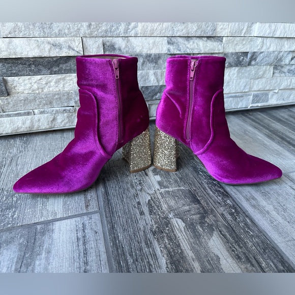 Betsey Johnson Kacey Pink Magenta  Velvet Gold Glitter Chunky Block Heel  Sz 7.5 - Picture 7 of 14